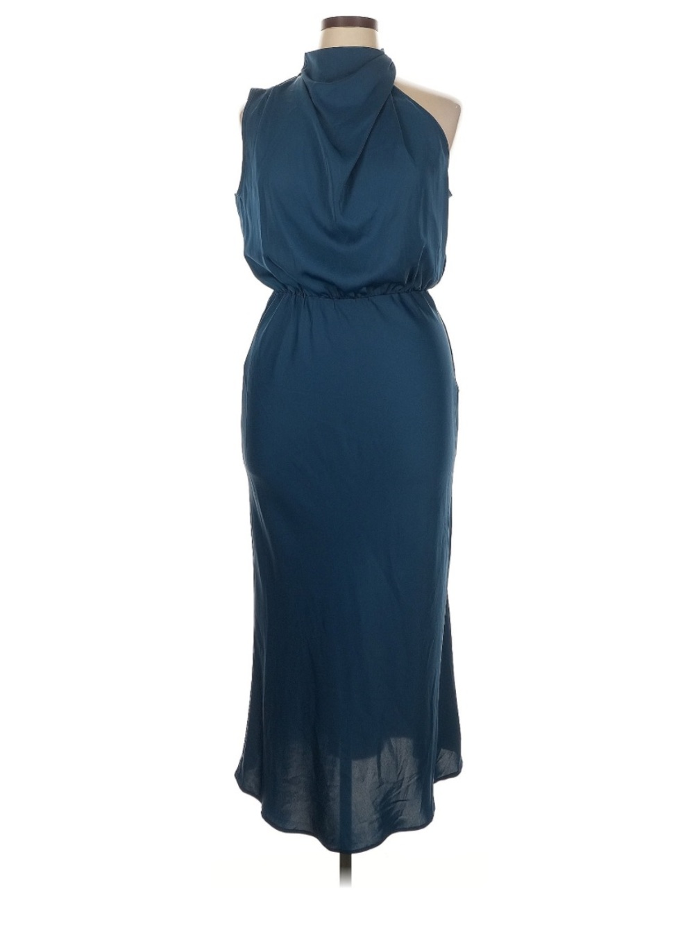 Asymmetric Teal Maxi Dress with Gathered Waist